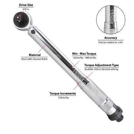 PERFORMANCE TOOL 3/8 In Dr. Click Torque Wrench, M202-P M202-P